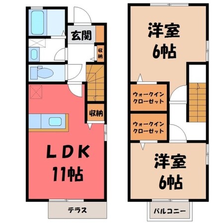 鹿沼駅 徒歩29分 1-2階の物件間取画像